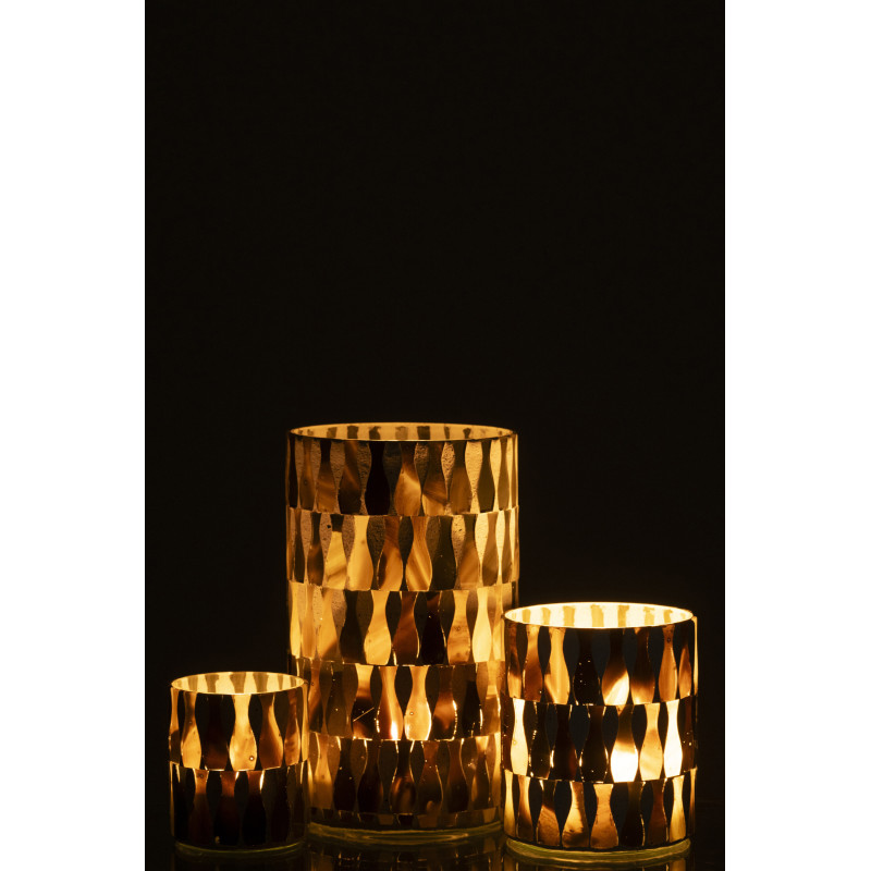 Grand Photophore Bord de mer style méditerrannée D 10 cm Verre Vert olive Blanc Motif mosaïque Costea 