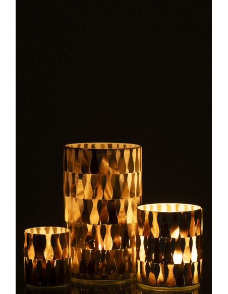 Grand Photophore Bord de mer style méditerrannée D 10 cm Verre Vert olive Blanc Motif mosaïque Costea 