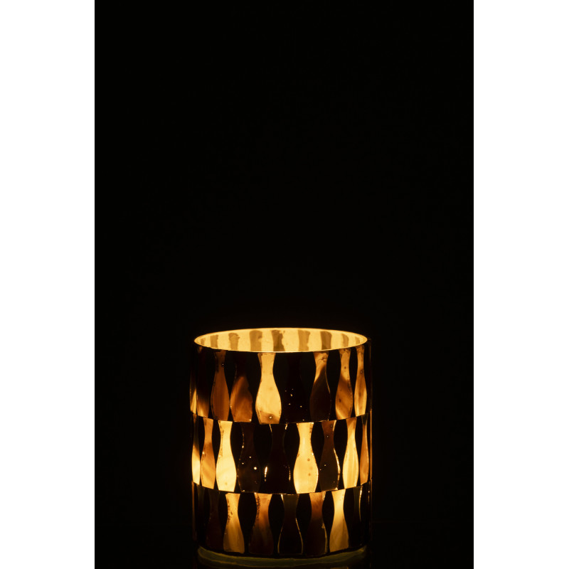 Photophore Bord de mer style méditerrannée D 8 cm Verre Vert olive Blanc Motif mosaïque Costea 