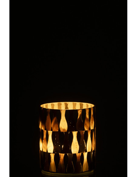 Photophore Bord de mer style méditerrannée D 8 cm Verre Vert olive Blanc Motif mosaïque Costea 