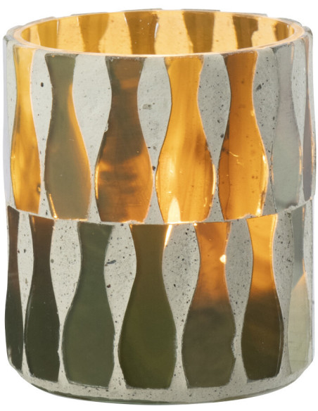 Photophore Bord de mer style méditerrannée D 7 cm Verre Vert olive Blanc Motif mosaïque Costea 