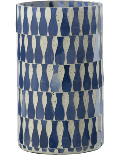 Grand Photophore Bord de mer style méditerrannée D 10 cm Verre Bleu Blanc Motif mosaïque Costea 