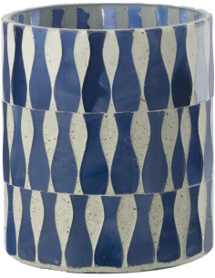 Photophore Bord de mer style méditerrannée D 8 cm Verre Bleu Blanc Motif mosaïque Costea 