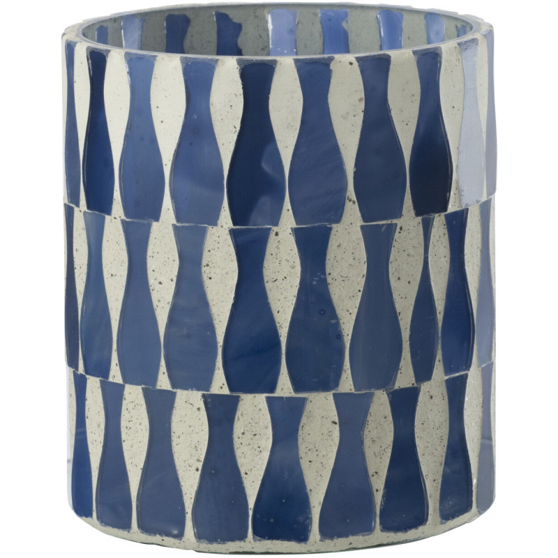 Photophore Bord de mer style méditerrannée D 8 cm Verre Bleu Blanc Motif mosaïque Costea 