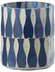 Photophore Bord de mer style méditerrannée D 7 cm Verre Bleu Blanc Motif mosaïque Costea 