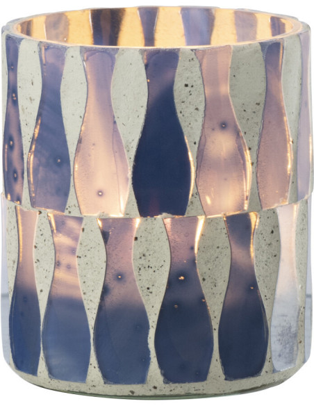 Photophore Bord de mer style méditerrannée D 7 cm Verre Bleu Blanc Motif mosaïque Costea 