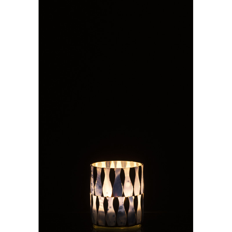 Photophore Bord de mer style méditerrannée D 7 cm Verre Bleu Blanc Motif mosaïque Costea 