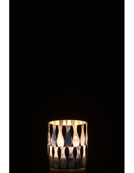 Photophore Bord de mer style méditerrannée D 7 cm Verre Bleu Blanc Motif mosaïque Costea 