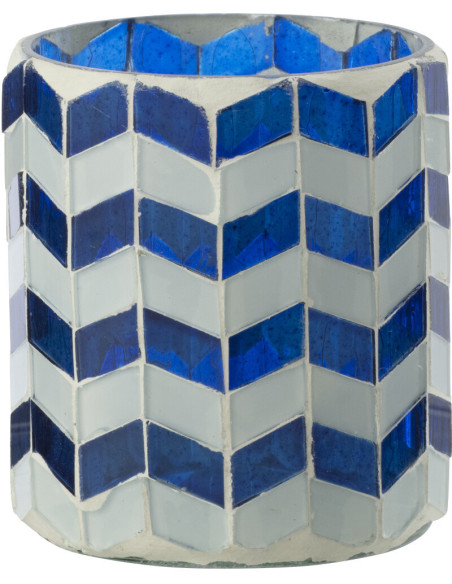 Photophore Bord de mer style méditerrannée D 7 cm Verre Bleu Blanc Motif mosaïque Marbella 