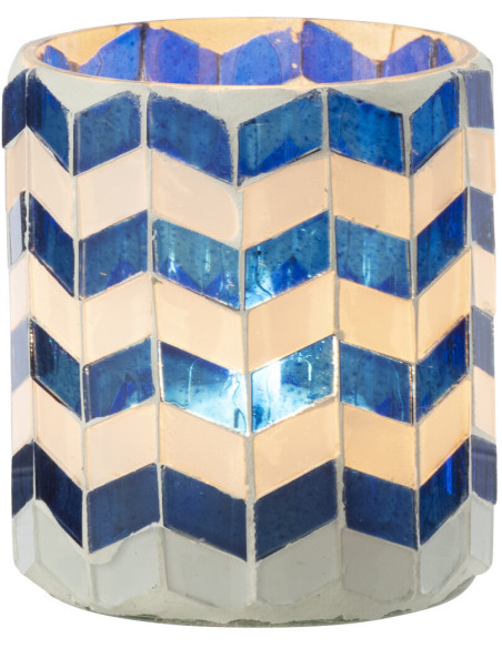 Photophore Bord de mer style méditerrannée D 7 cm Verre Bleu Blanc Motif mosaïque Marbella 