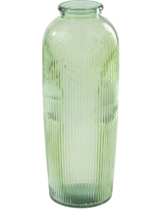 Grand Vase XL style provençal Cylindrique H 72 cm Verre Vert clair Motif lignes Bellora 