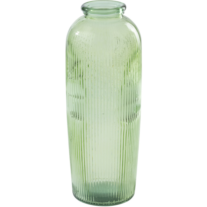 Grand Vase XL style provençal Cylindrique H 72 cm Verre Vert clair Motif lignes Bellora 