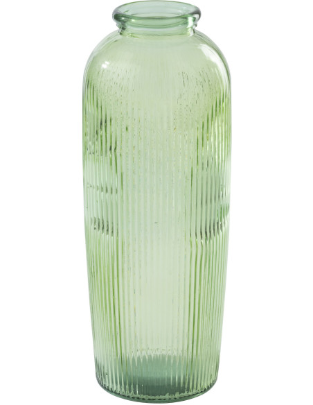 Grand Vase XL style provençal Cylindrique H 72 cm Verre Vert clair Motif lignes Bellora 