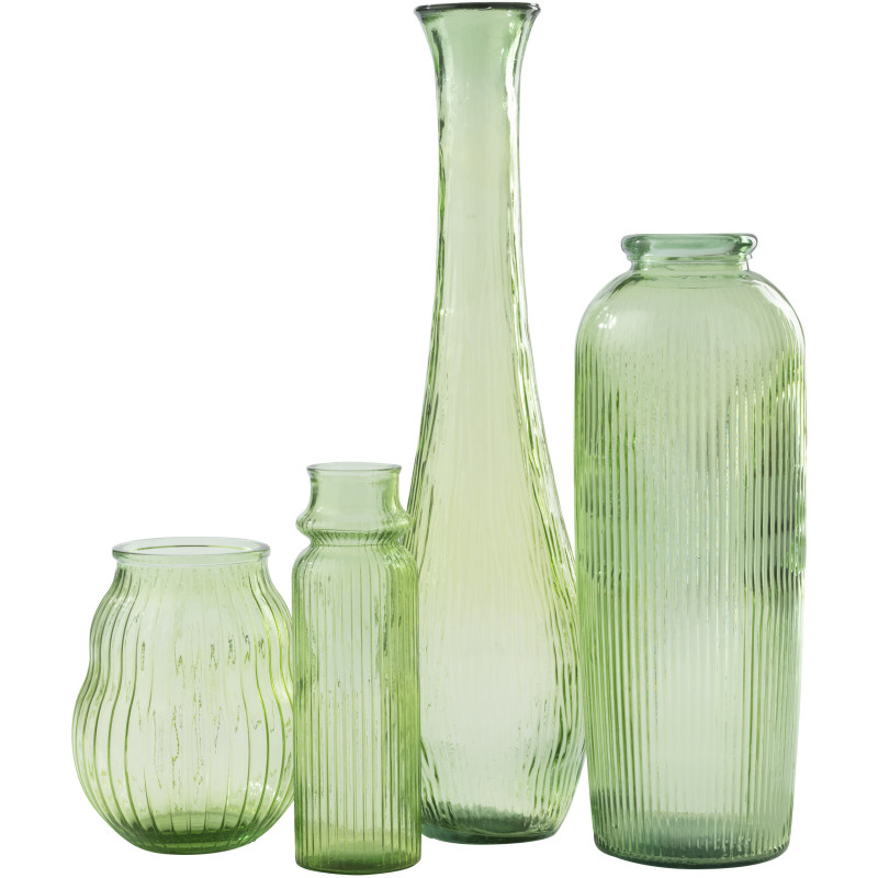 Grand Vase XL style provençal Cylindrique H 72 cm Verre Vert clair Motif lignes Bellora 