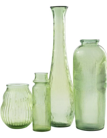 Grand Vase XL style provençal Cylindrique H 72 cm Verre Vert clair Motif lignes Bellora 