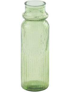 Grand Vase style provençal Cylindrique H 45 cm Verre Vert clair Motif lignes Bellora 