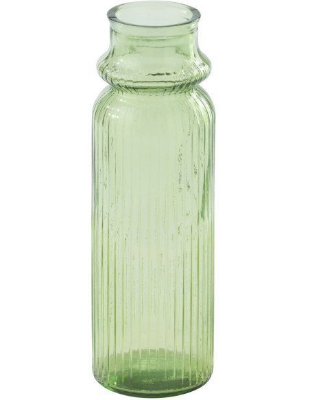 Grand Vase style provençal Cylindrique H 45 cm Verre Vert clair Motif lignes Bellora 
