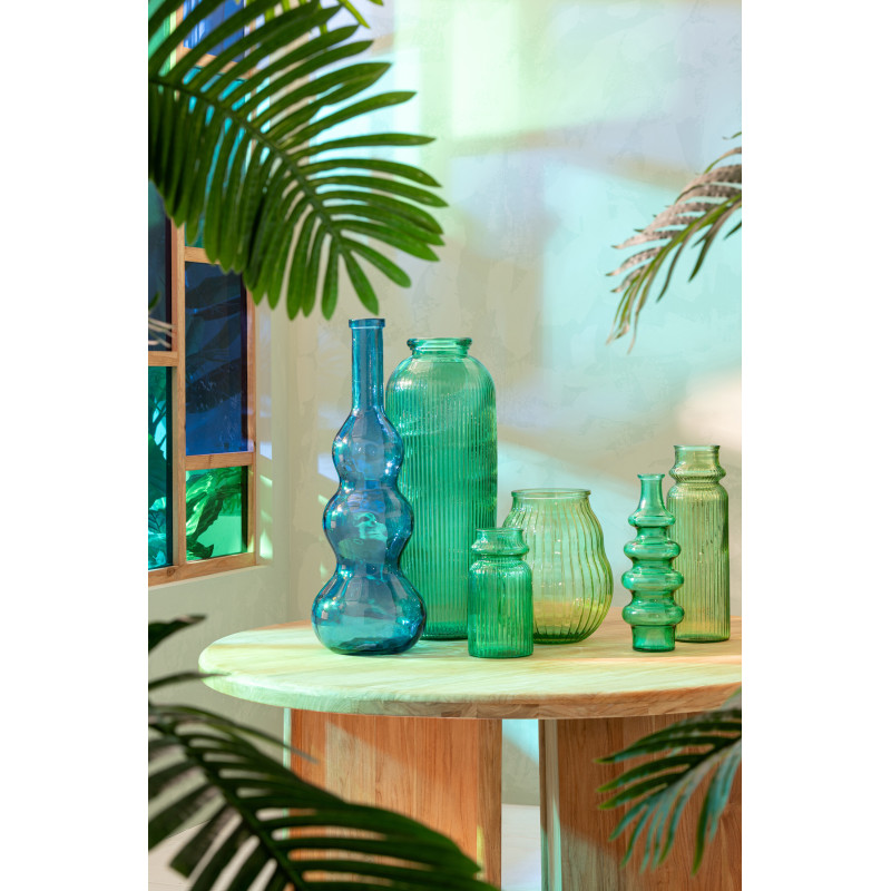 Grand Vase style provençal Cylindrique H 45 cm Verre Vert clair Motif lignes Bellora 