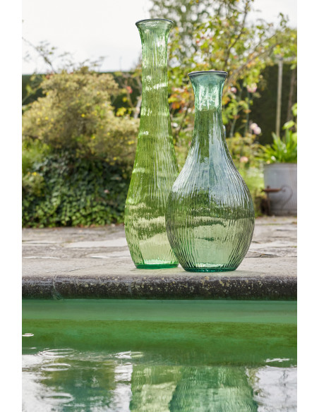 Grand Vase XL style provençal Goutte H 99 cm Verre Vert clair Motif lignes Bellora 