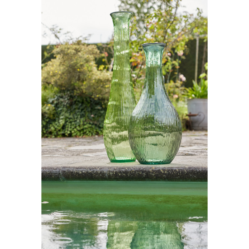 Grand Vase XL style provençal Goutte H 70 cm Verre Vert olive Motif lignes Bellora 