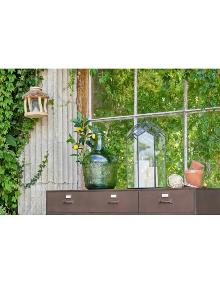 Grand Vase style provençal Dame-Jeanne H 42 cm Verre Vert olive Bellora 