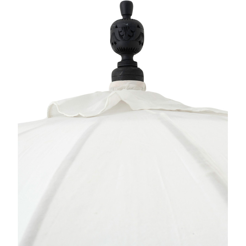 Parasol bohème balinais Rond 180x260 Coton Blanc écru Noir Bois Bambou Flavie 