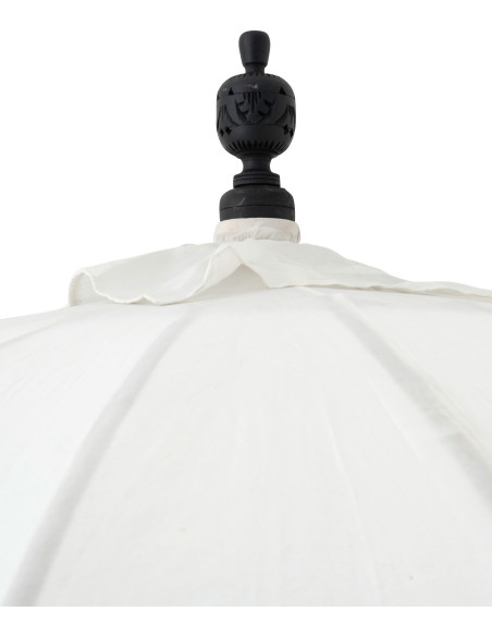 Parasol bohème balinais Rond 180x260 Coton Blanc écru Noir Bois Bambou Flavie 