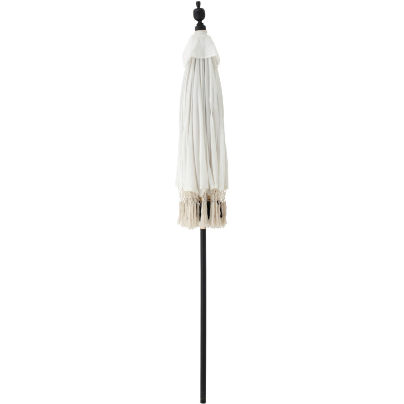 Parasol bohème balinais Rond 180x260 Coton Blanc écru Noir Bois Bambou Flavie 