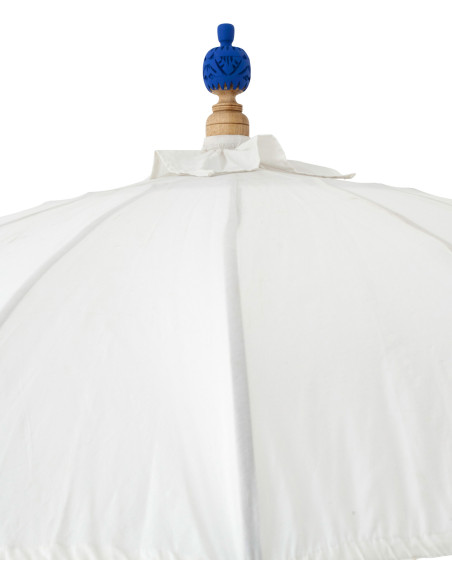 Parasol bohème balinais Rond 180x260 Coton Blanc écru Bleu Bois Bambou Flavie 