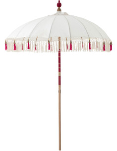 Parasol bohème balinais Rond 180x260 Coton Blanc écru Rose Bois Bambou Flavie