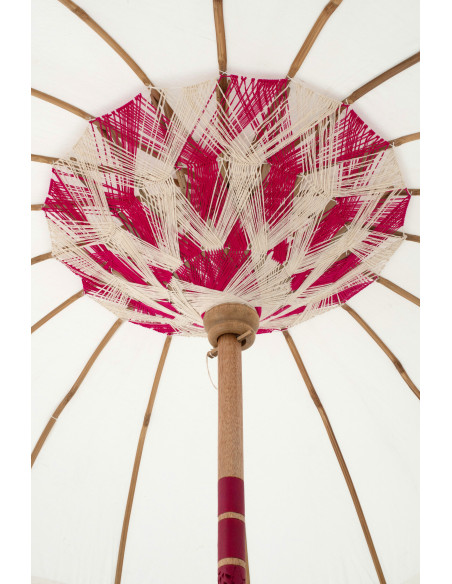 Parasol bohème balinais Rond 180x260 Coton Blanc écru Rose Bois Bambou Flavie