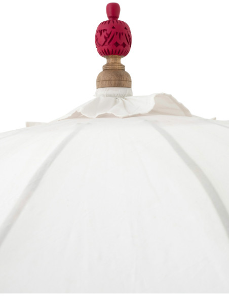 Parasol bohème balinais Rond 180x260 Coton Blanc écru Rose Bois Bambou Flavie