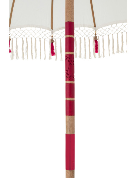 Parasol bohème balinais Rond 180x260 Coton Blanc écru Rose Bois Bambou Flavie