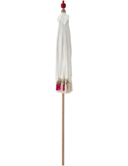 Parasol bohème balinais Rond 180x260 Coton Blanc écru Rose Bois Bambou Flavie