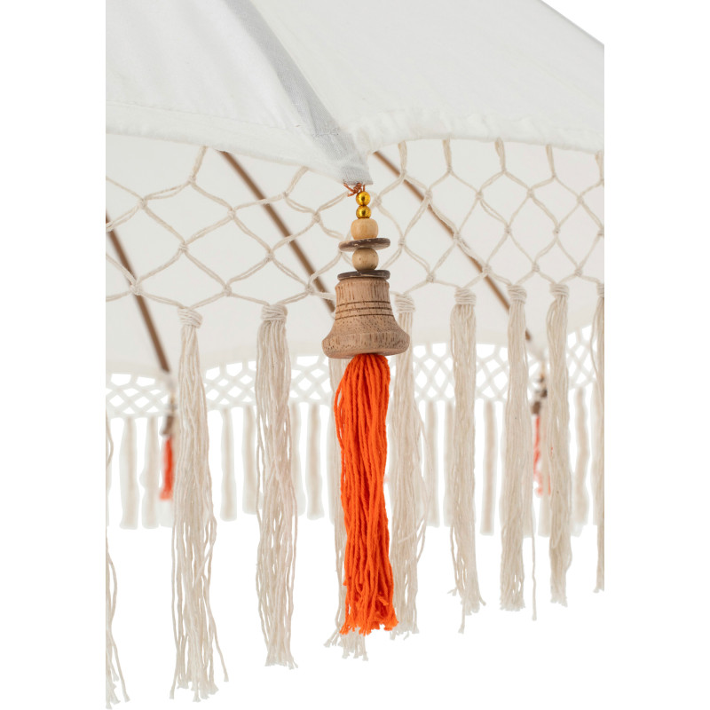 Parasol bohème balinais Rond 180x260 Coton Blanc écru Orange Bois Bambou Flavie 