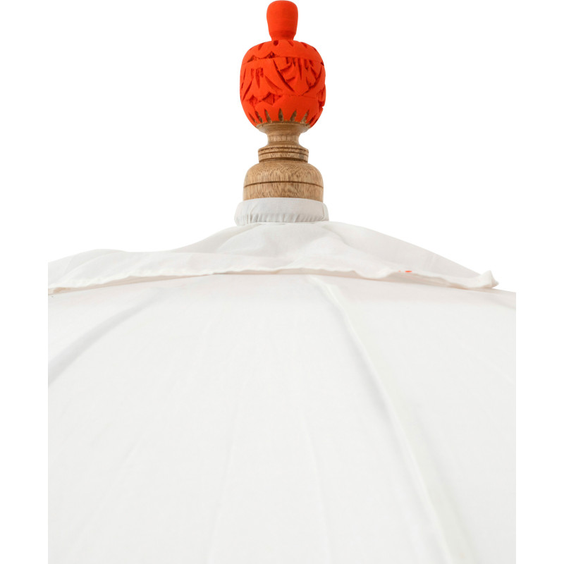 Parasol bohème balinais Rond 180x260 Coton Blanc écru Orange Bois Bambou Flavie 
