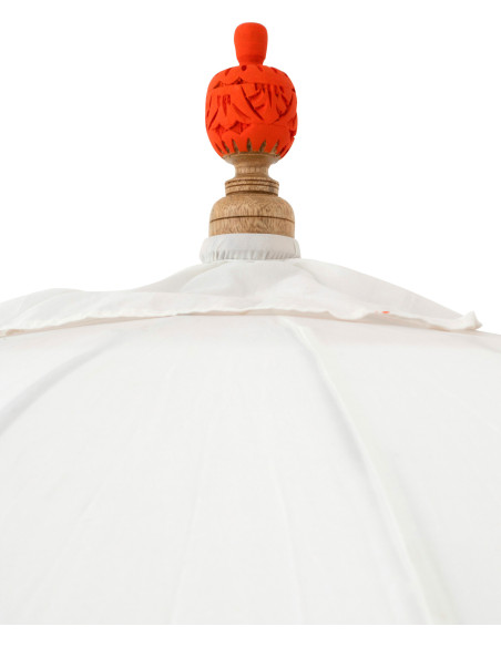 Parasol bohème balinais Rond 180x260 Coton Blanc écru Orange Bois Bambou Flavie 
