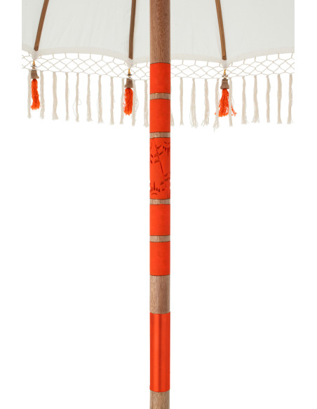 Parasol bohème balinais Rond 180x260 Coton Blanc écru Orange Bois Bambou Flavie 
