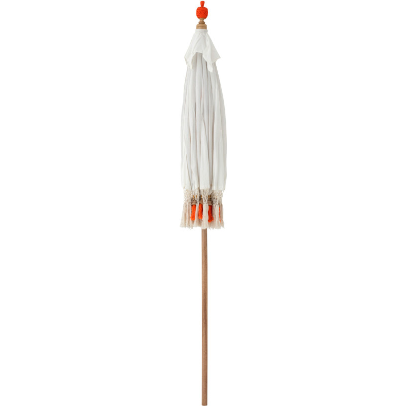 Parasol bohème balinais Rond 180x260 Coton Blanc écru Orange Bois Bambou Flavie 