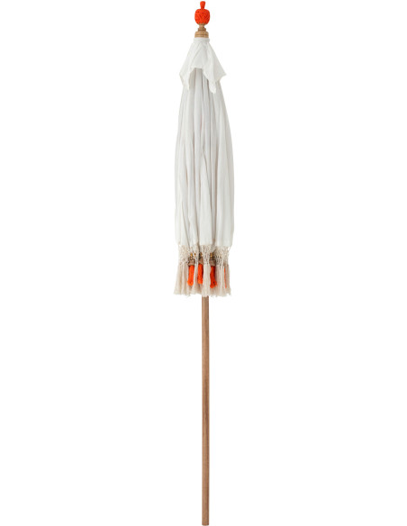Parasol bohème balinais Rond 180x260 Coton Blanc écru Orange Bois Bambou Flavie 