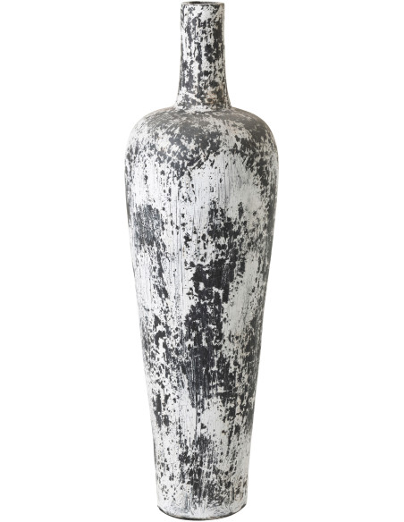 Grand Vase XL ethnique moderne Bouteille H 100 cm Terre cuite Noir Blanc Ruby 