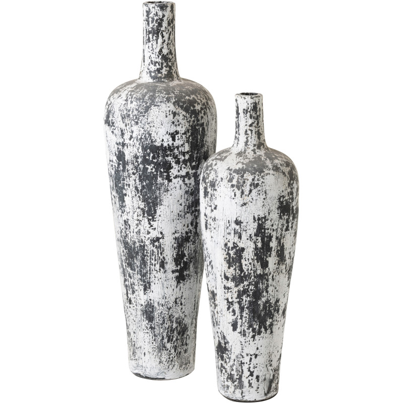 Grand Vase XL ethnique moderne Bouteille H 100 cm Terre cuite Noir Blanc Ruby 