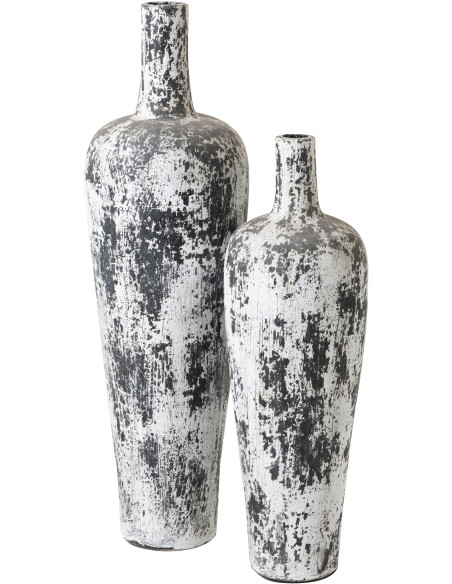 Grand Vase XL ethnique moderne Bouteille H 100 cm Terre cuite Noir Blanc Ruby 