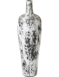 Grand Vase XL ethnique moderne Bouteille H 80 cm Terre cuite Noir Blanc Ruby 