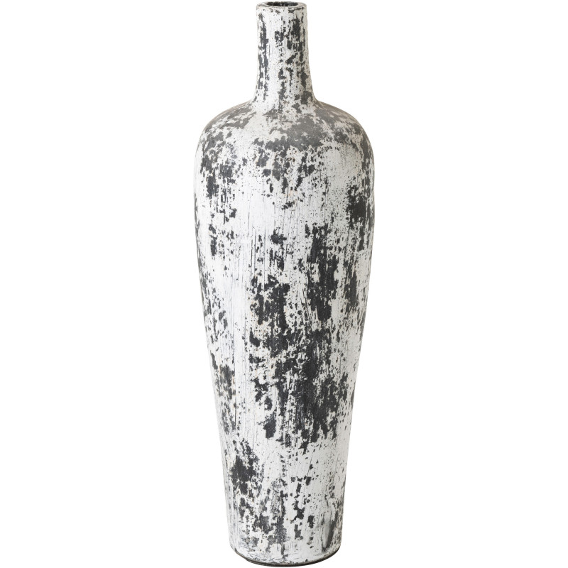 Grand Vase XL ethnique moderne Bouteille H 80 cm Terre cuite Noir Blanc Ruby 