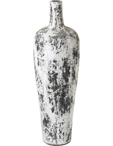 Grand Vase XL ethnique moderne Bouteille H 80 cm Terre cuite Noir Blanc Ruby 