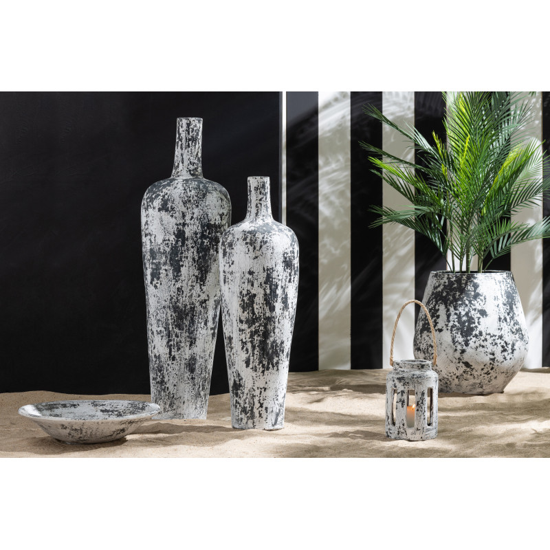 Grand Vase XL ethnique moderne Bouteille H 80 cm Terre cuite Noir Blanc Ruby 