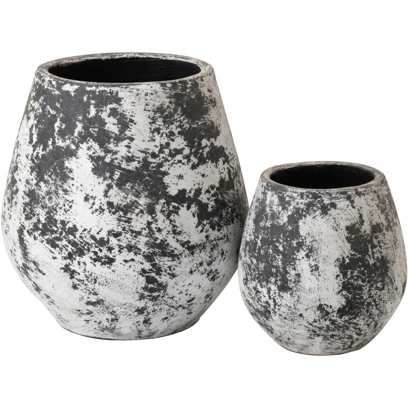 Grand Cache-pot ethnique moderne D 45 cm Terre cuite Noir Blanc Ruby 