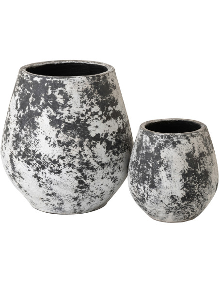 Grand Cache-pot ethnique moderne D 45 cm Terre cuite Noir Blanc Ruby 