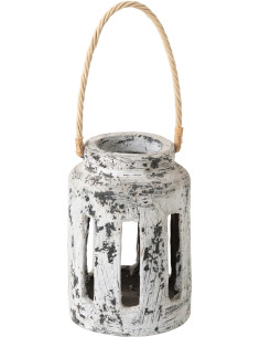 Lanterne Photophore ethnique moderne Terre cuite Noir Blanc Ruby 